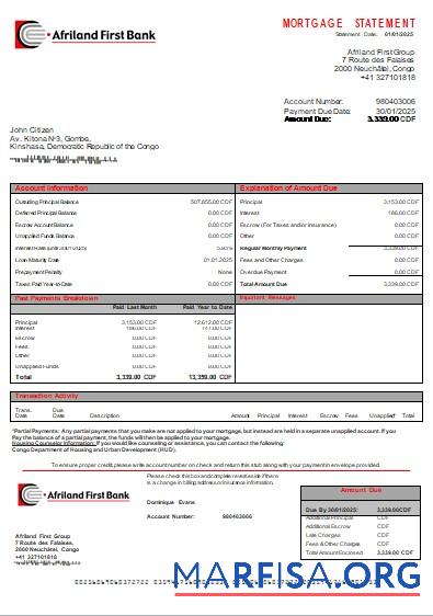Realistic Congo Afriland First Bank mortgage statement scr download for verification